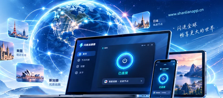 环绕地球的网络连接与电脑、手机软件界面示意